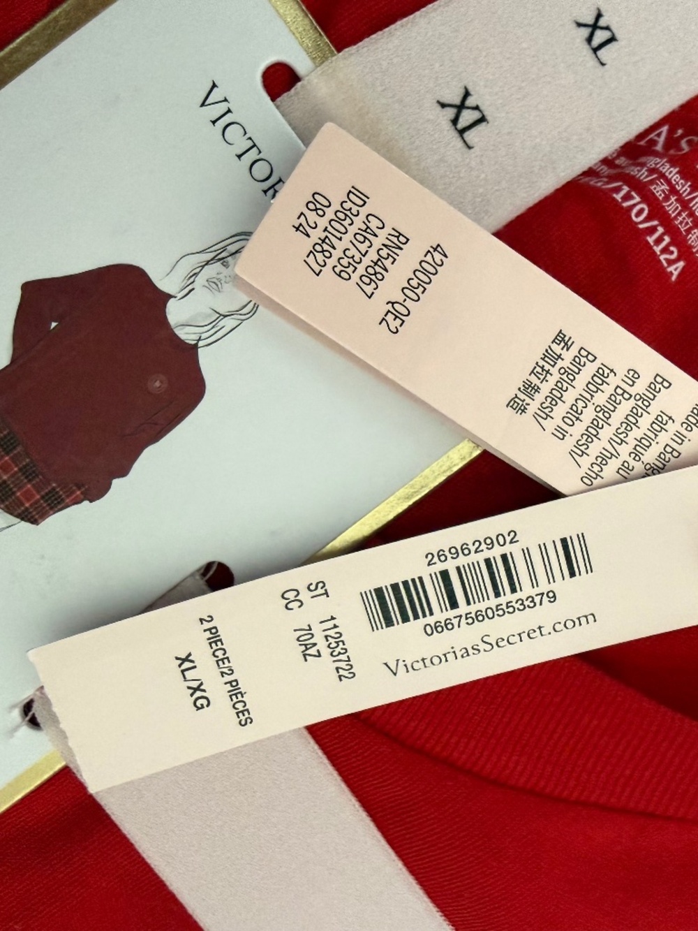 NWT Victoria's Secret Red Plaid Flannel Pajama Set XL Holiday Rhinestone Logo - Picture 5 of 5
